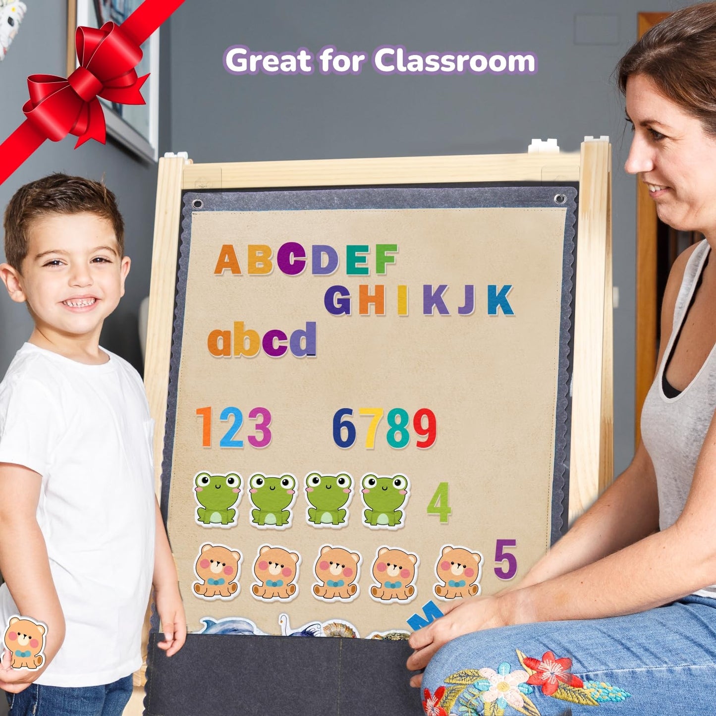 CHEFAN 2 PCS Felt Board for Toddlers – Large 32 x 22 in Flannel Story Board with 2 Storage Pockets