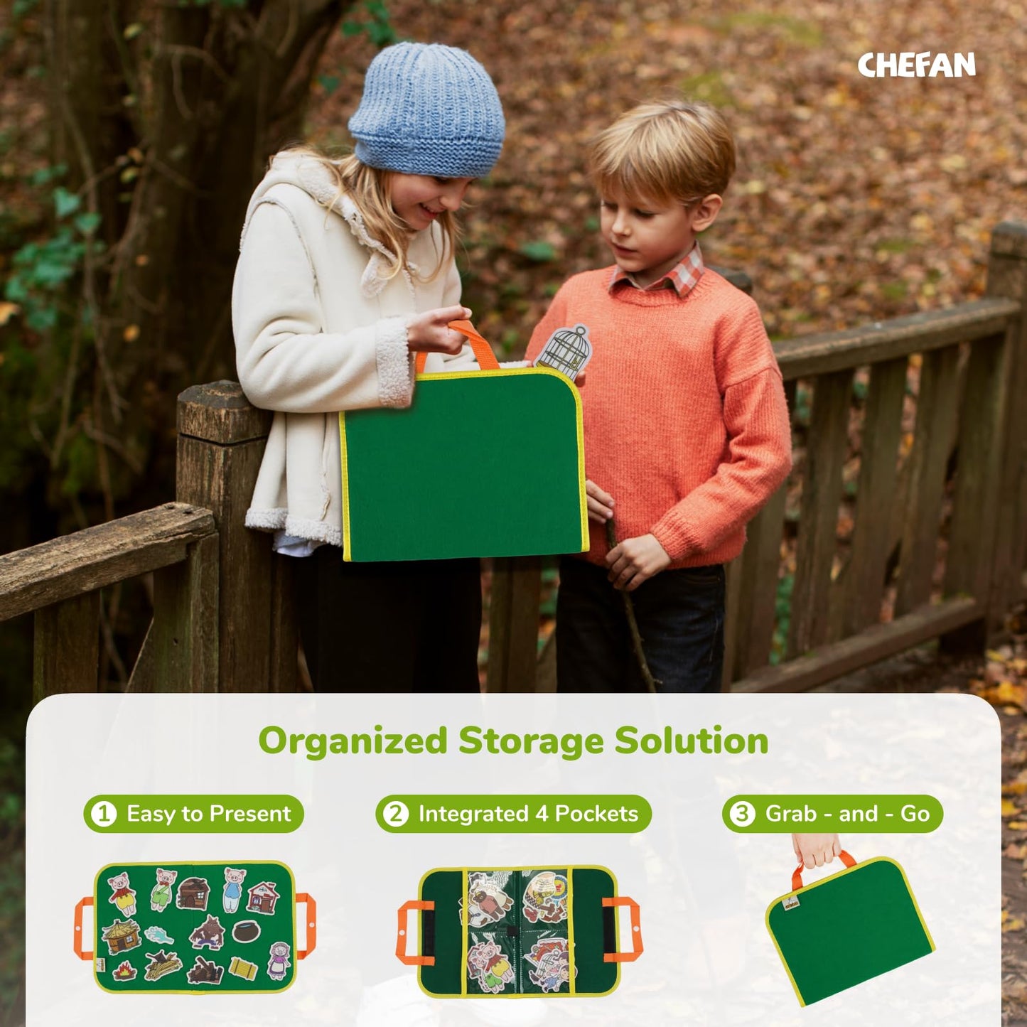CHEFAN Felt/Flannel Board Story Set of 4 – PRECUT Felt Figures for Preschool & Toddlers