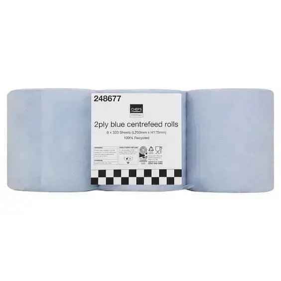 Chef's Essentials 2Ply Blue Centrefeed Rolls