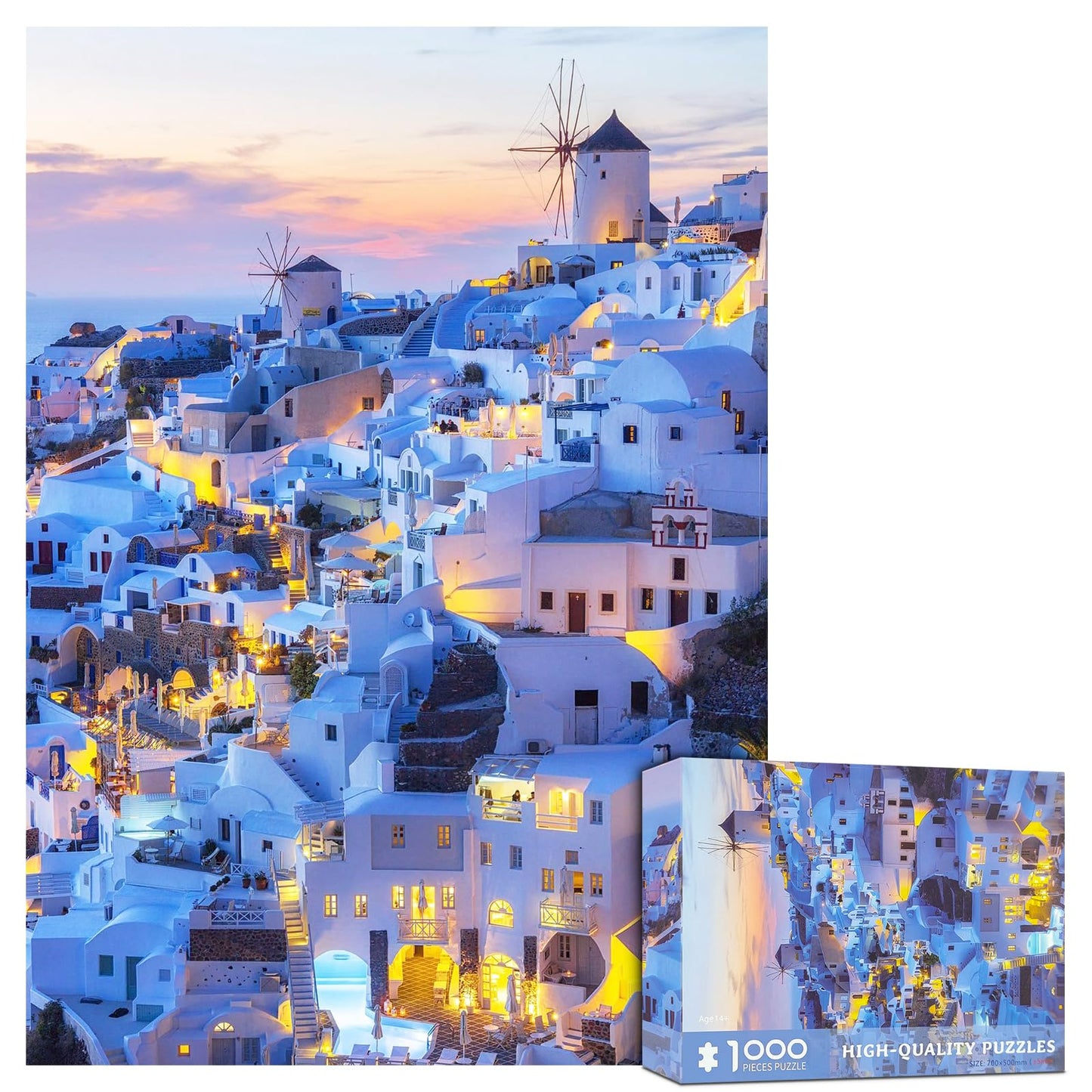 CHengQiSM 1000-Piece Santorini Landscape Puzzle – Sunset Skyline Jigsaw for Adults