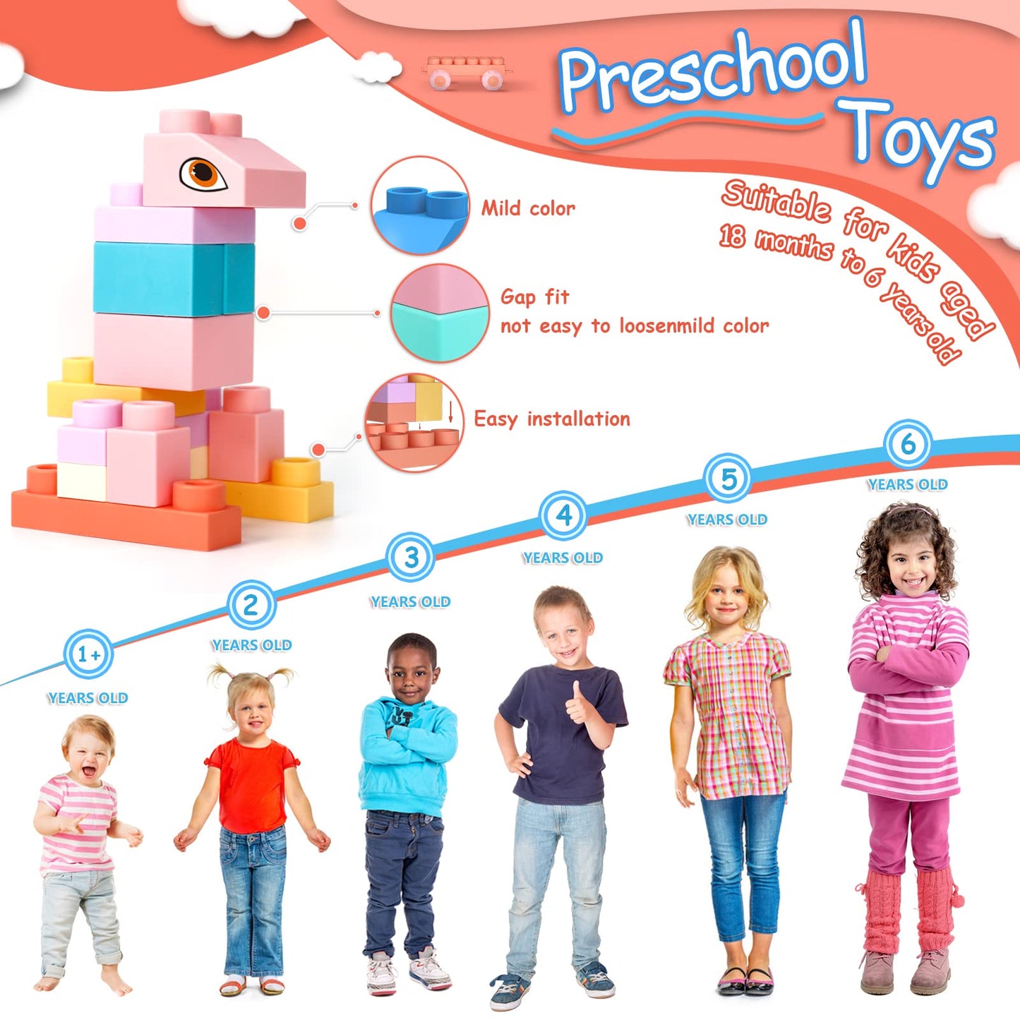 Chenxuanbro 78-Pcs STEM Soft Blocks for Ages 18m-6y