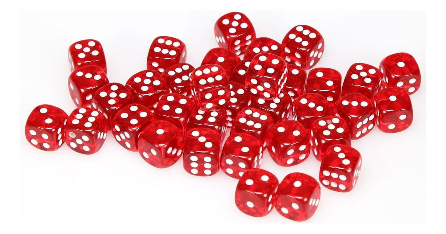 Chessex Dice D6 Sets - Red Translucent 12mm, 36 Dice in Clear Box
