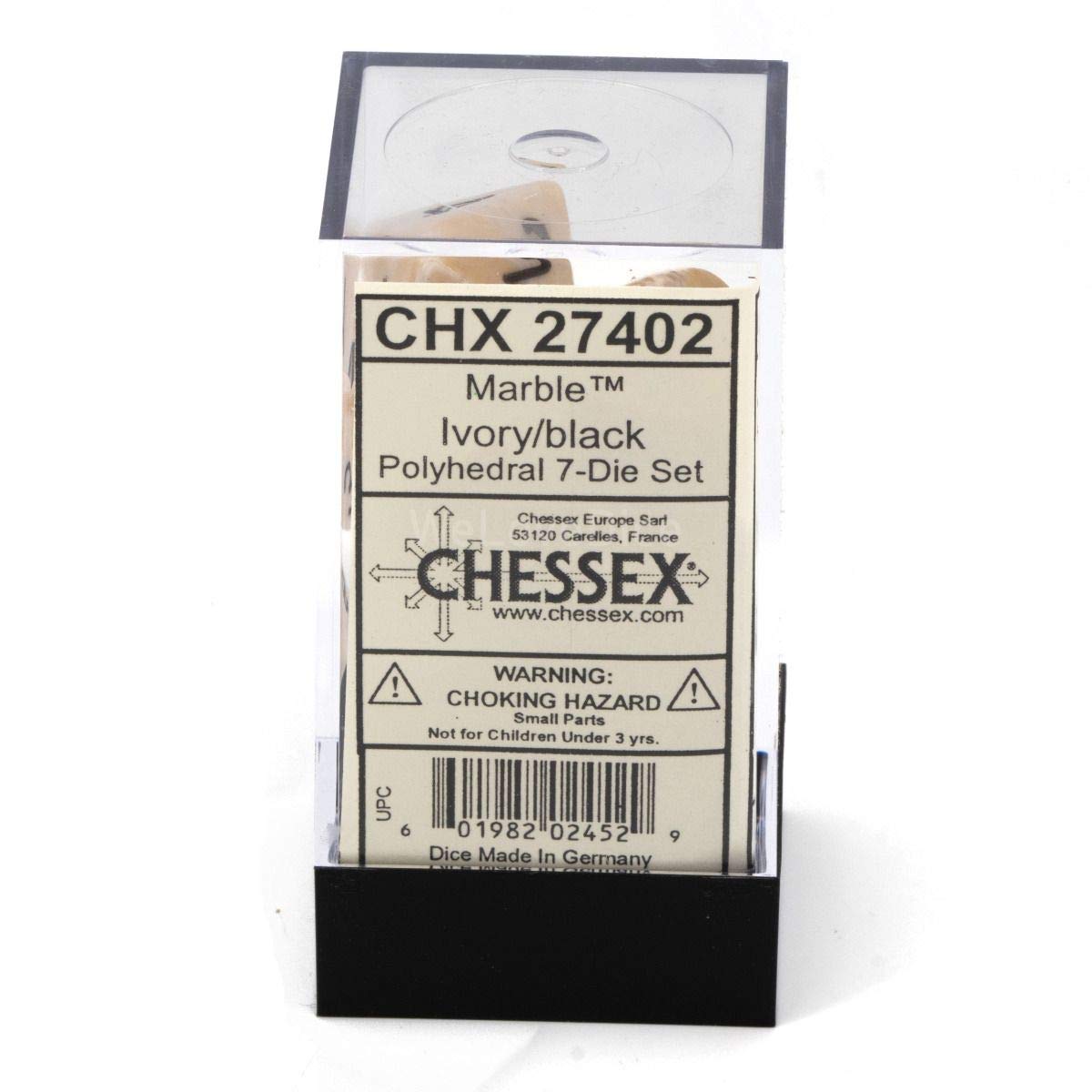 Chessex CHX27402 Dice – Marble Ivory/Black Set | Uniform Size, Large-Number Faces