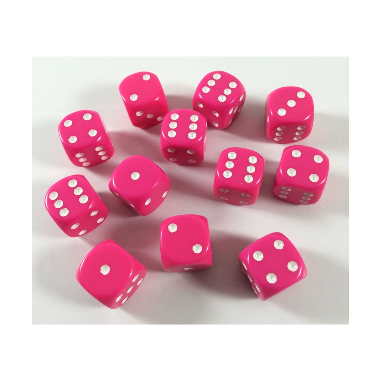 Chessex DND Dice Set – 12 D6, 16mm, Opaque Pink/White with Case