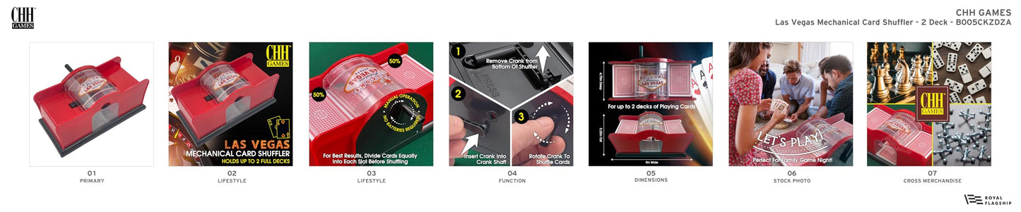 CHH 2-Deck Hand Crank Card Shuffler – Welcome To Las Vegas (Red & Black)