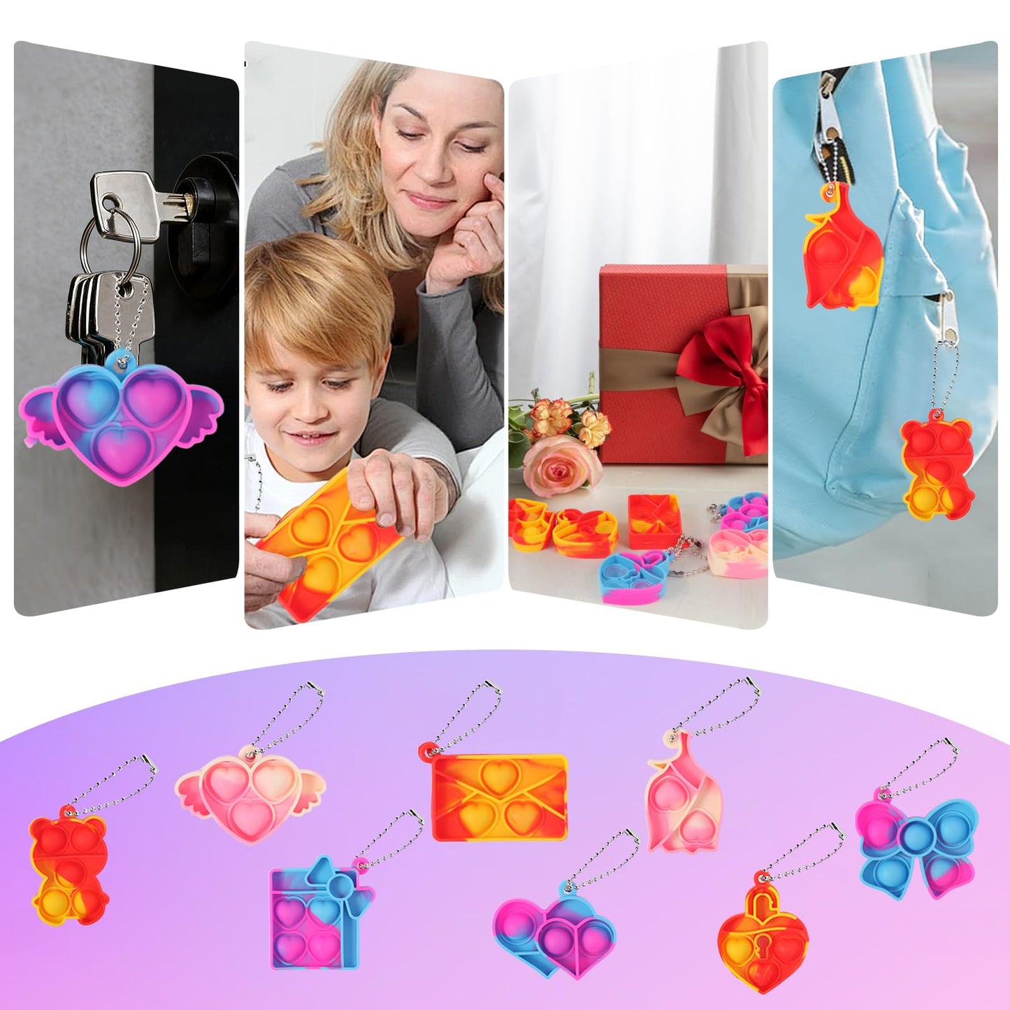 CHHOEAV 24 Pack Valentines Day Pop Keychains with Matching Cards – Classroom Party Favors