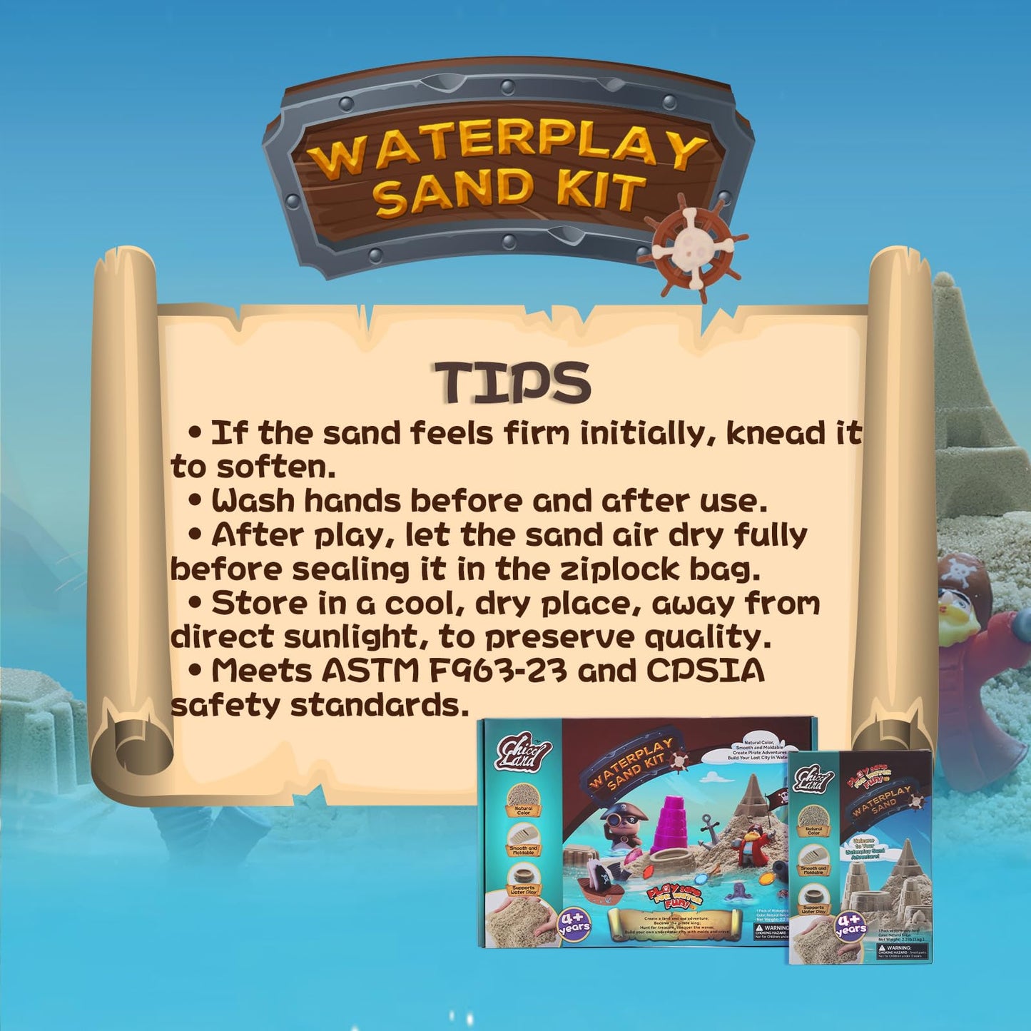 Chico Land Waterplay & Sensory Sand Kit – 2.2lb Pirate Adventure for Kids 4+