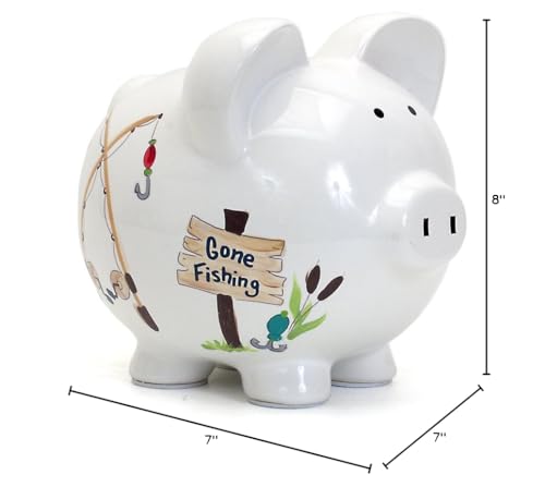 Child to Cherish Gone Fishing Ceramic Piggy Bank – 8x7 Inches