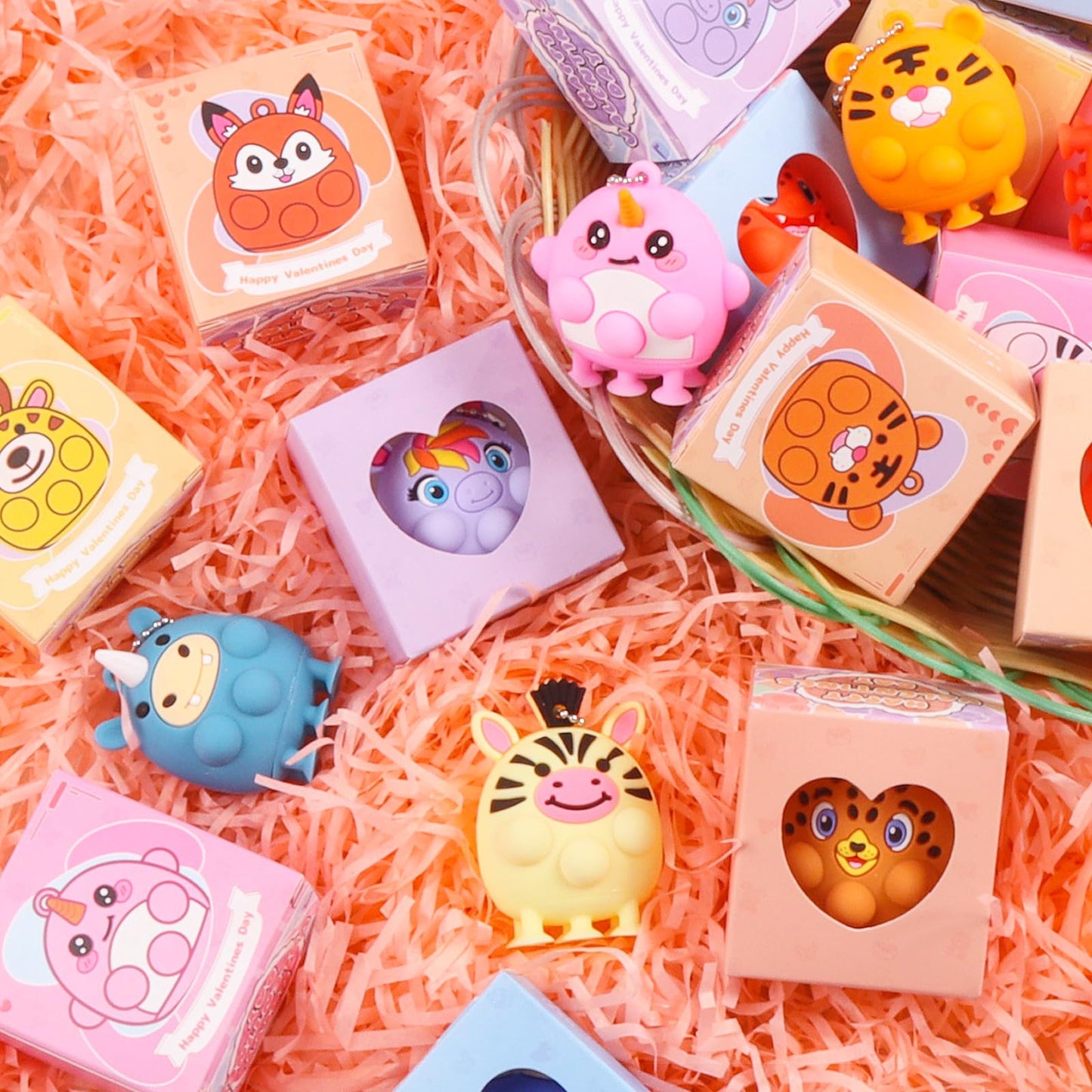 ChildFun Valentines Day Gifts for Kids – 24-Piece Prefilled 3D Animal Suction Toys Box