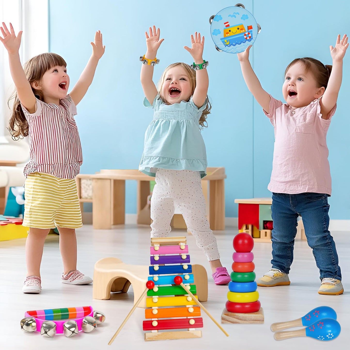 Childom Kids Musical Instruments for Toddlers – Colorful Wooden Percussion Set with Xylophone, Maracas & More