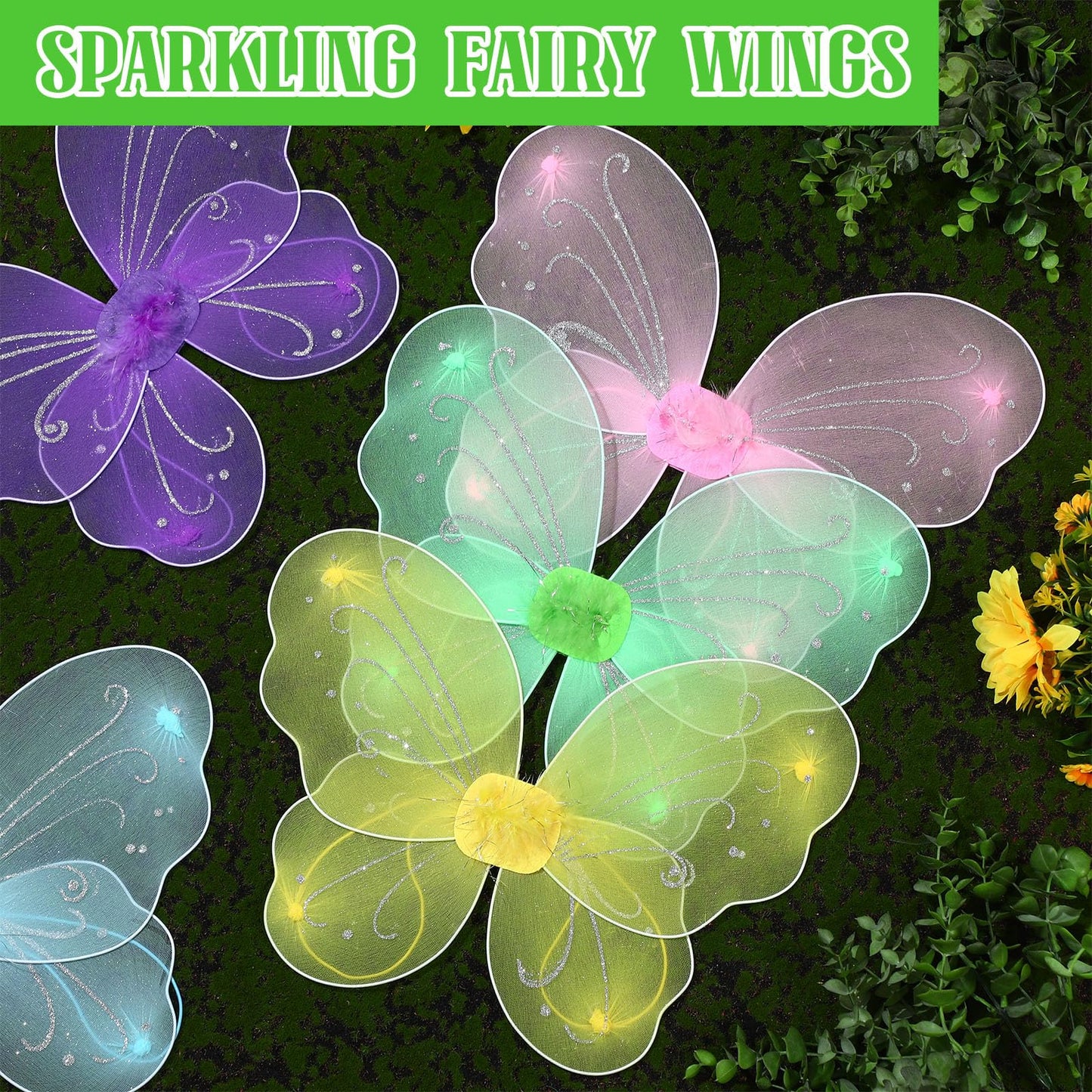 Chivao 20-Pieces Fairy Wings Set – Multicolor Butterfly Wings for Dress-Up, Parties & Weddings