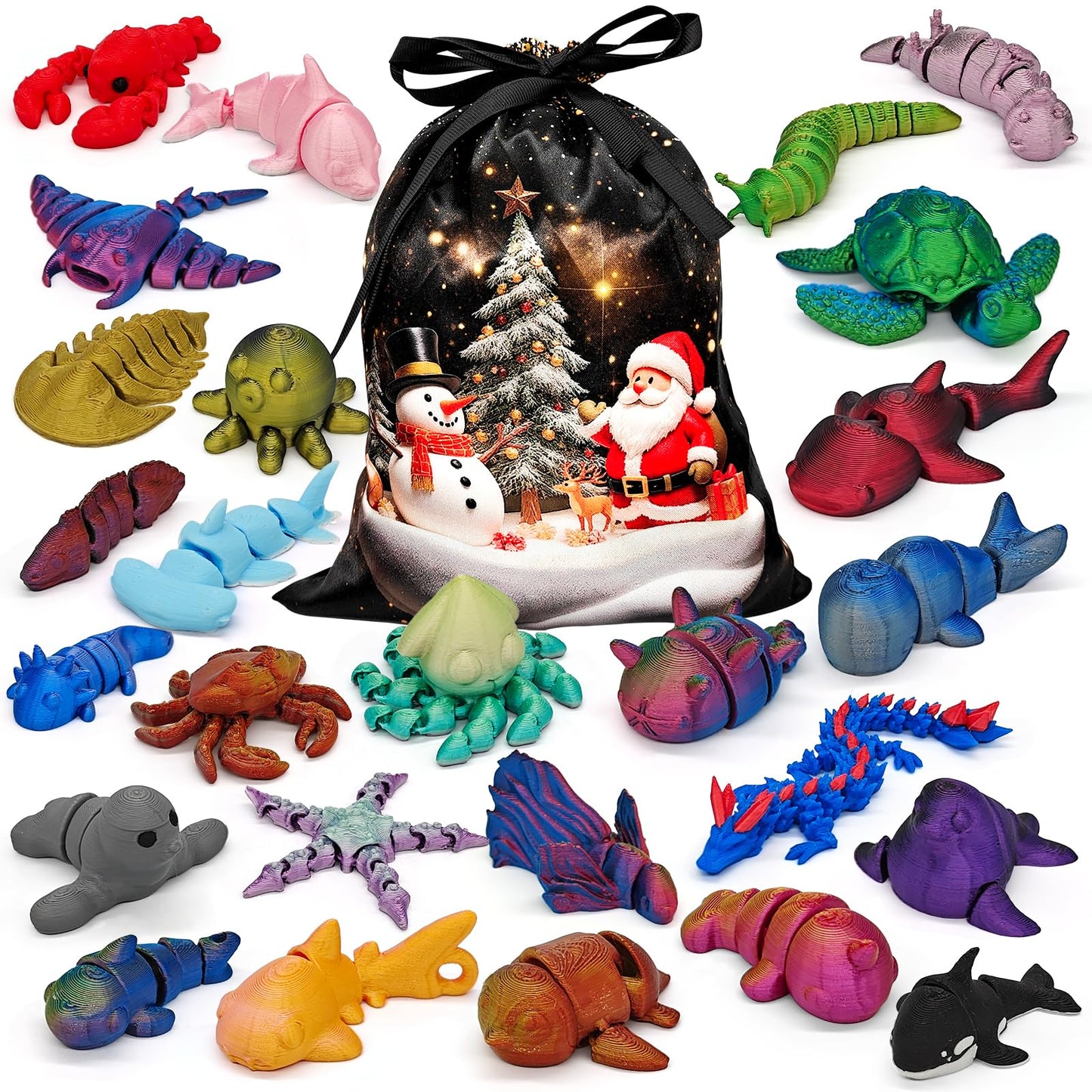 CHolic 26Pcs Ocean Animals Set — 3D Printed Figurines & Flexible Fidget Toys