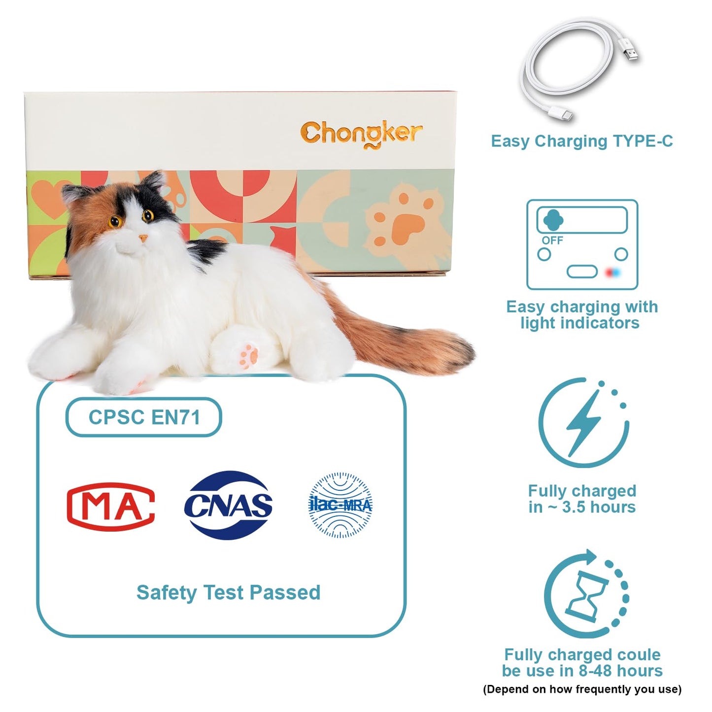 Chongker Interactive Robot Cat - Weighted Breathing Plush with Meow Voice