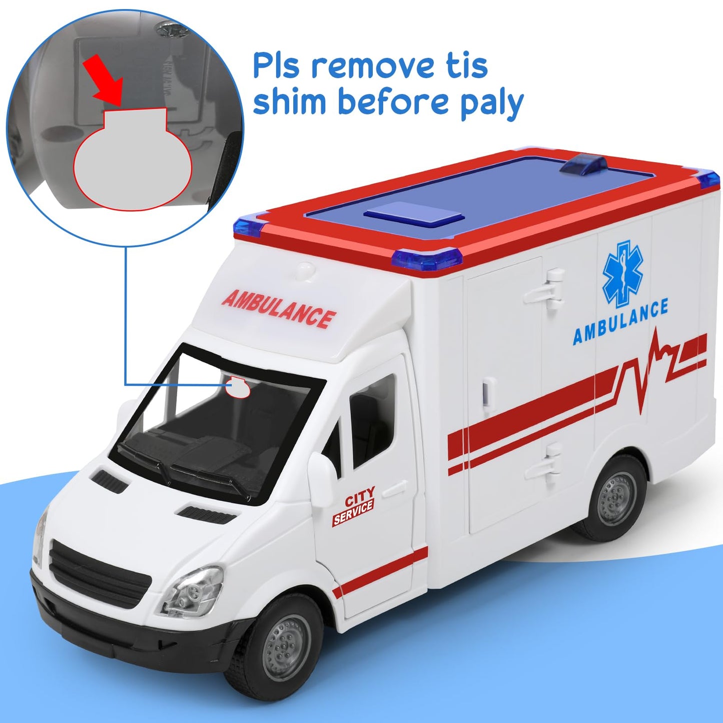 Choopheme Toy Ambulance for Kids 3-5 | 4 Flashing Lights & Sounds, Friction-Powered Wheels, Open Back & Side Doors