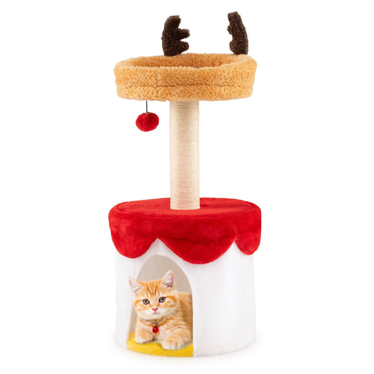 Christmas Cat Tree with Bed 80 CM Modern Kitten Tower with Sisal Scratching Post-Orange