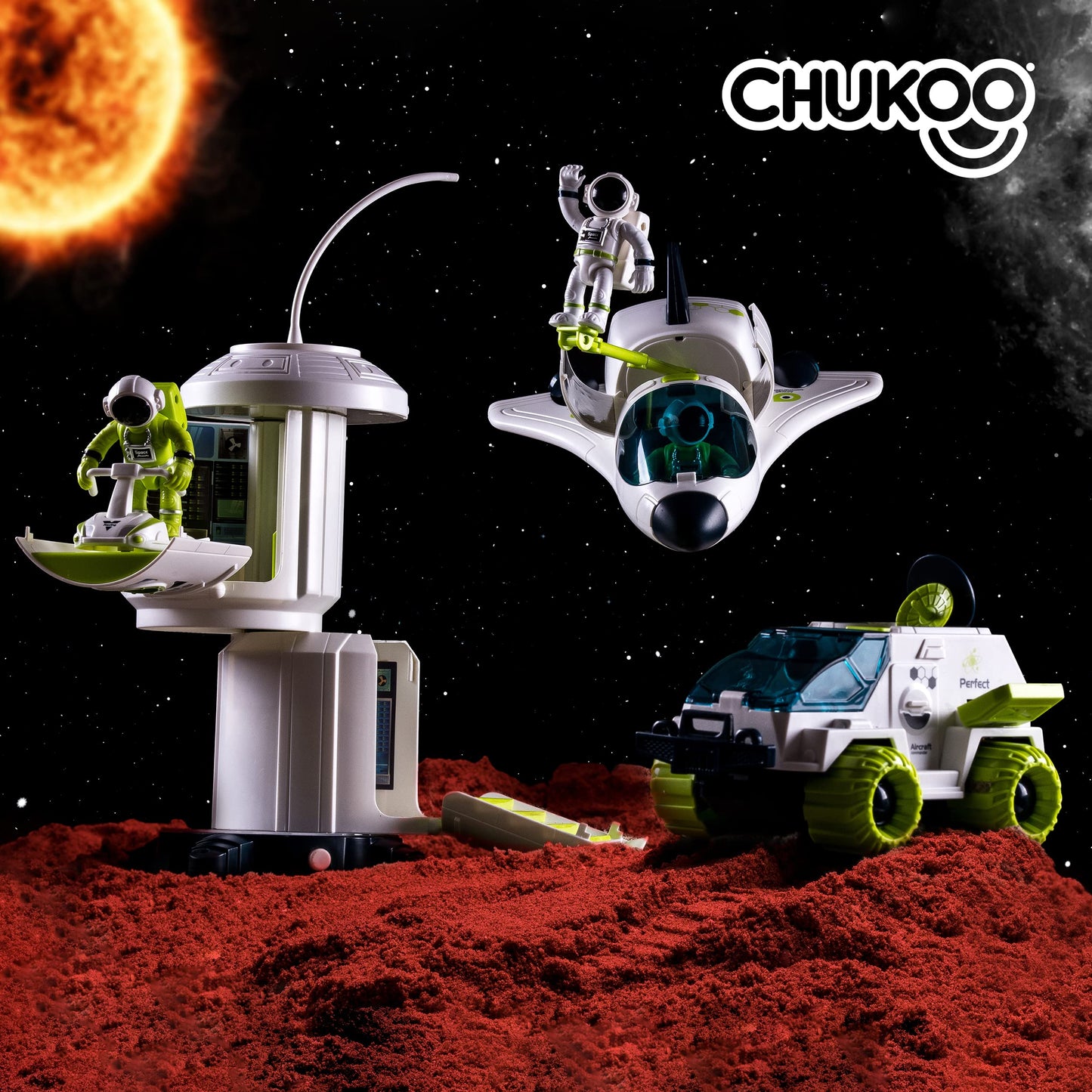 CHUKOO Upgraded Space Playset – Space Shuttle Toy with Astronauts, Rover & Station