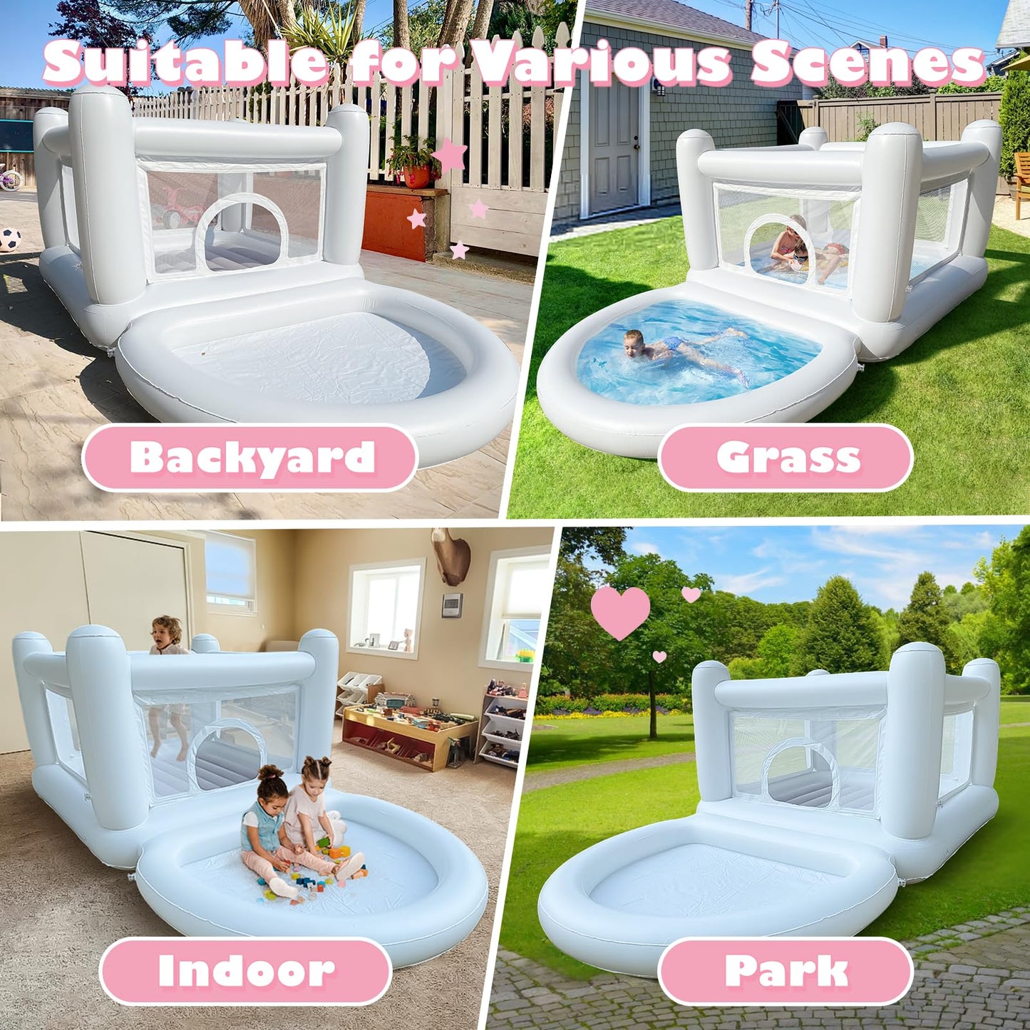 CHUNNIAN White Bounce House – Indoor/Outdoor Mini Inflatable with Ball Pit Pool (No Blower)