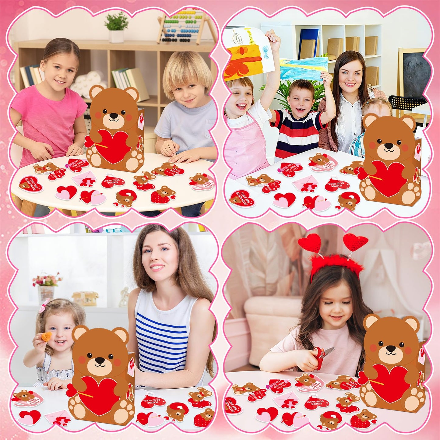 CHUNNIN Valentines DIY Bear Mailbox Card Box Kit for Kids