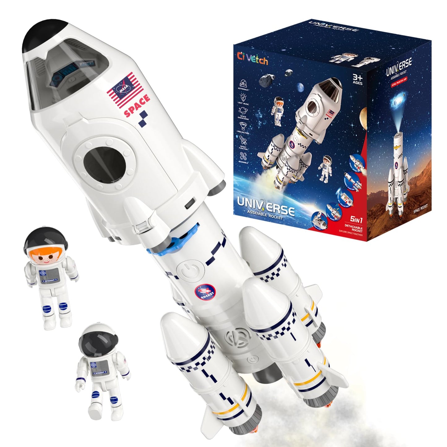 Ci Vetch 5-in-1 Space Shuttle Rocket Toy – STEM Aerospace Kit for Kids 3-9