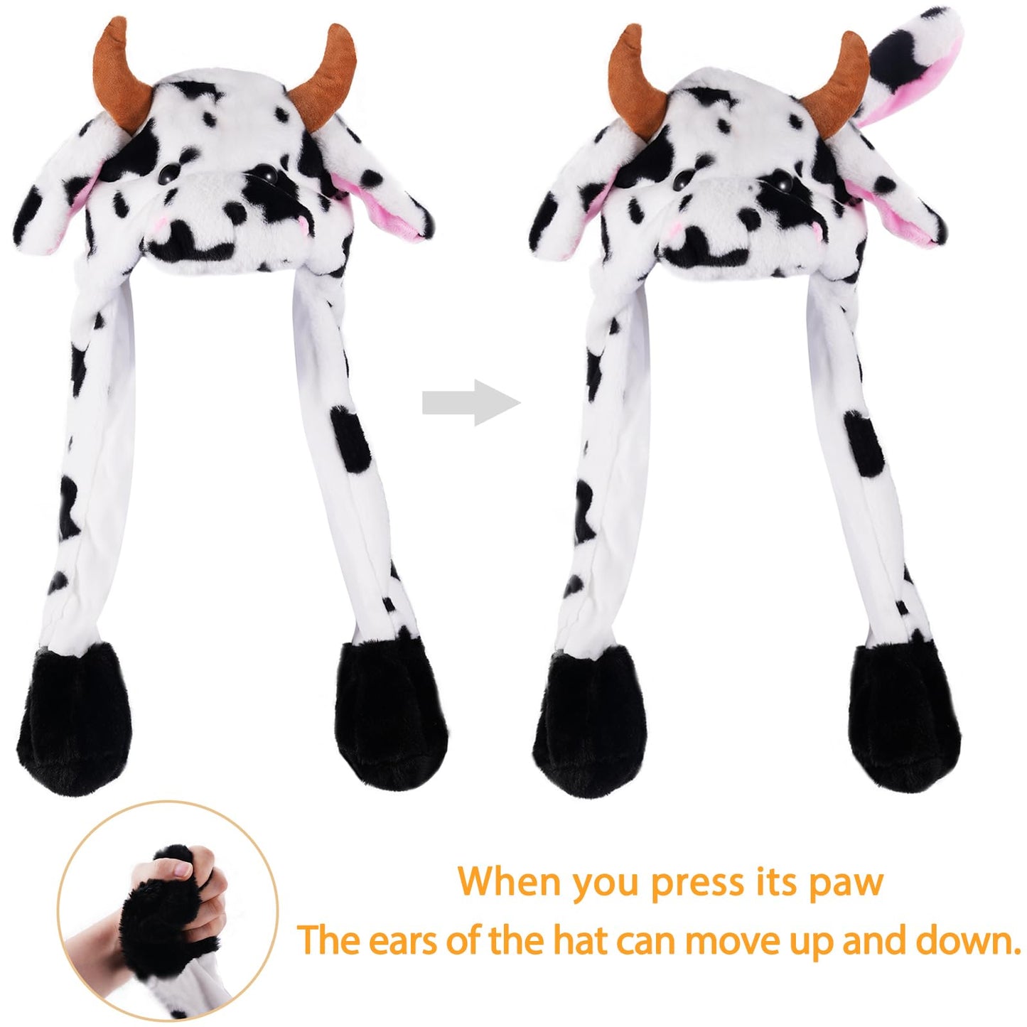 CICITOYWO Jumping Ear Cow Hat – Plush Beanie for Kids & Adults | Fun Cosplay Gift