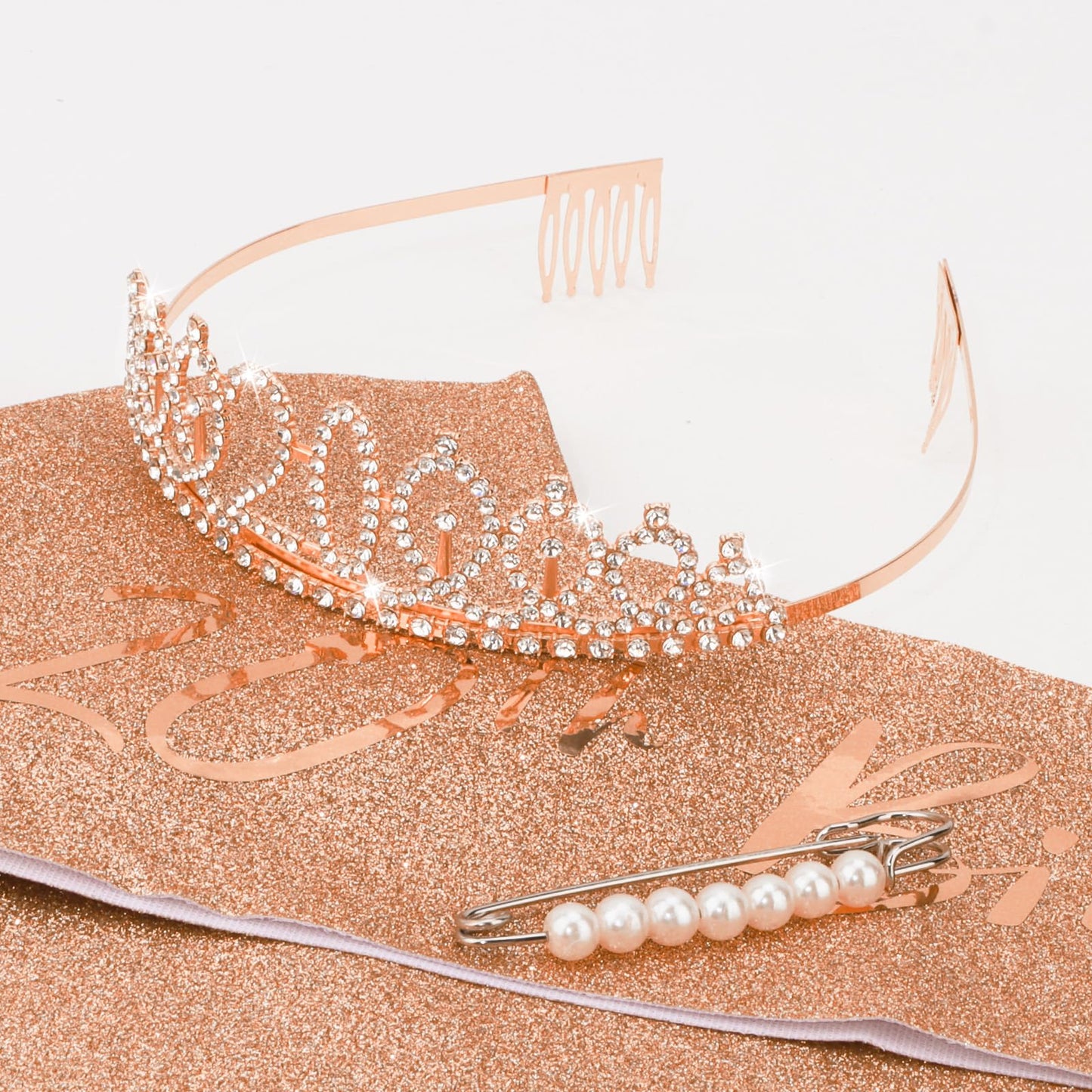 CIEHER 20th Birthday Crown & Sash — Rose Gold for Girls