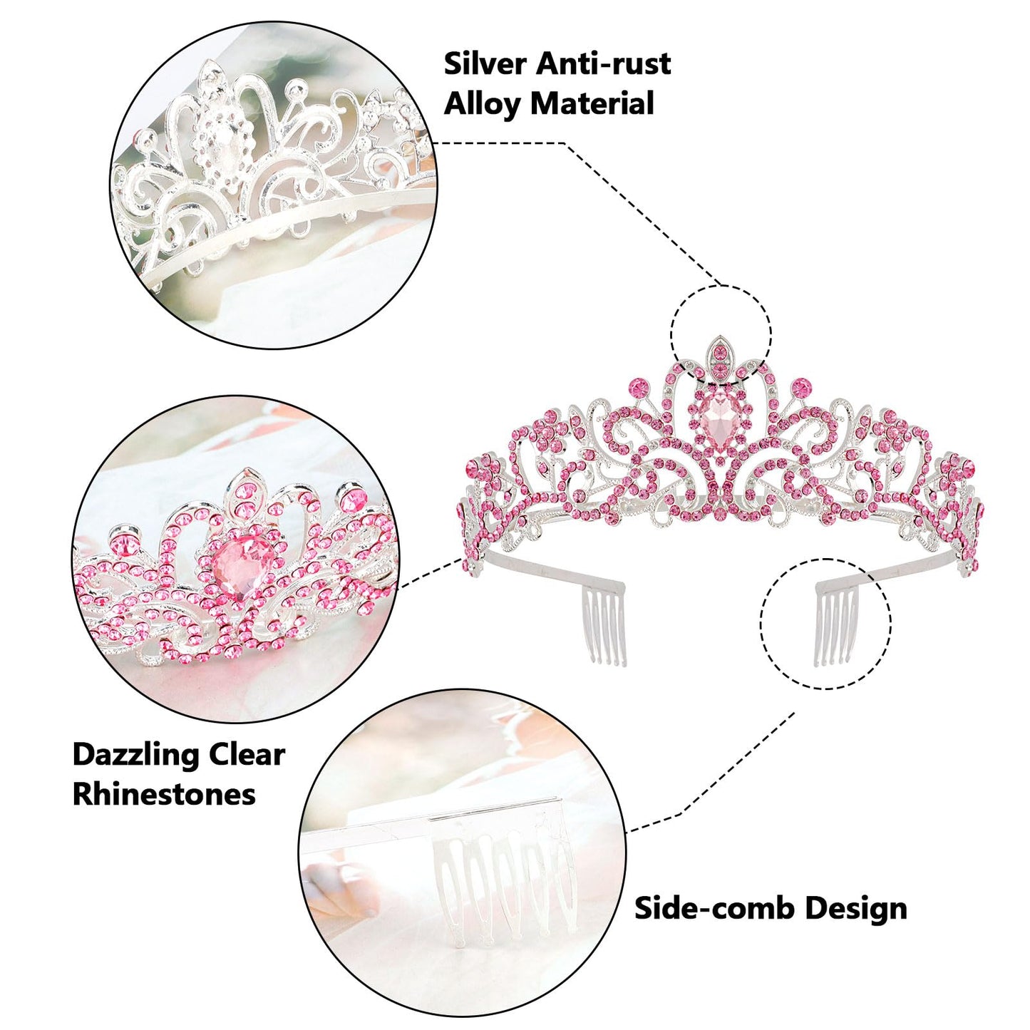CIEHER Princess Crown & Birthday Sash Set | Pink Tiara for Girls' Party