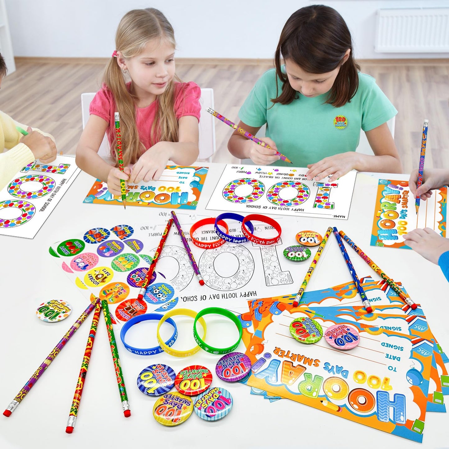 Cinrobiye 180 Pcs 100 Days Awards Set – Certificates, Bracelets, Posters & More for Classroom Celebrations