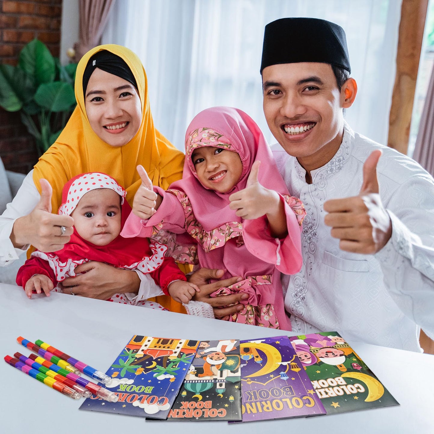 Cinrobiye 24 Ramadan Coloring Books Bulk with 24 Stacking Crayons Set – Eid Mubarak Activity Kit