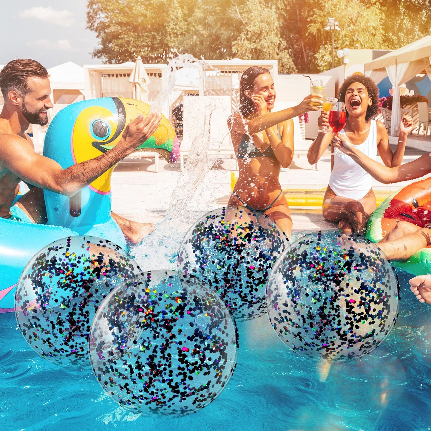 Civaner 10 Pcs Inflatable Glitter Beach Balls 16 Inch - Clear Confetti Pool Balls for Weddings, Baby Showers, Parties