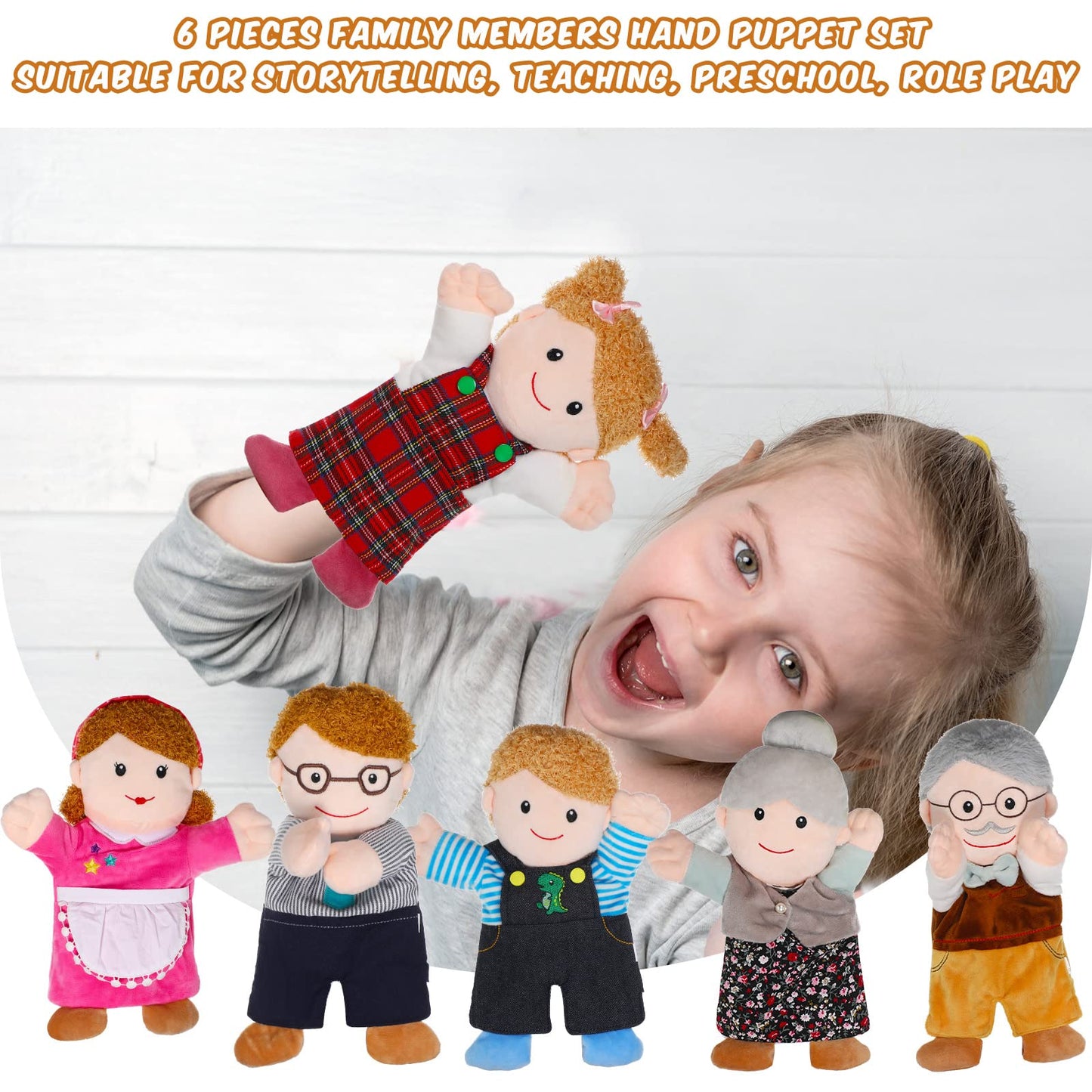 Civaner 6-Piece Hand Puppet Set — 11.8 Inch Family Puppets for Storytelling, Teaching & Role Play