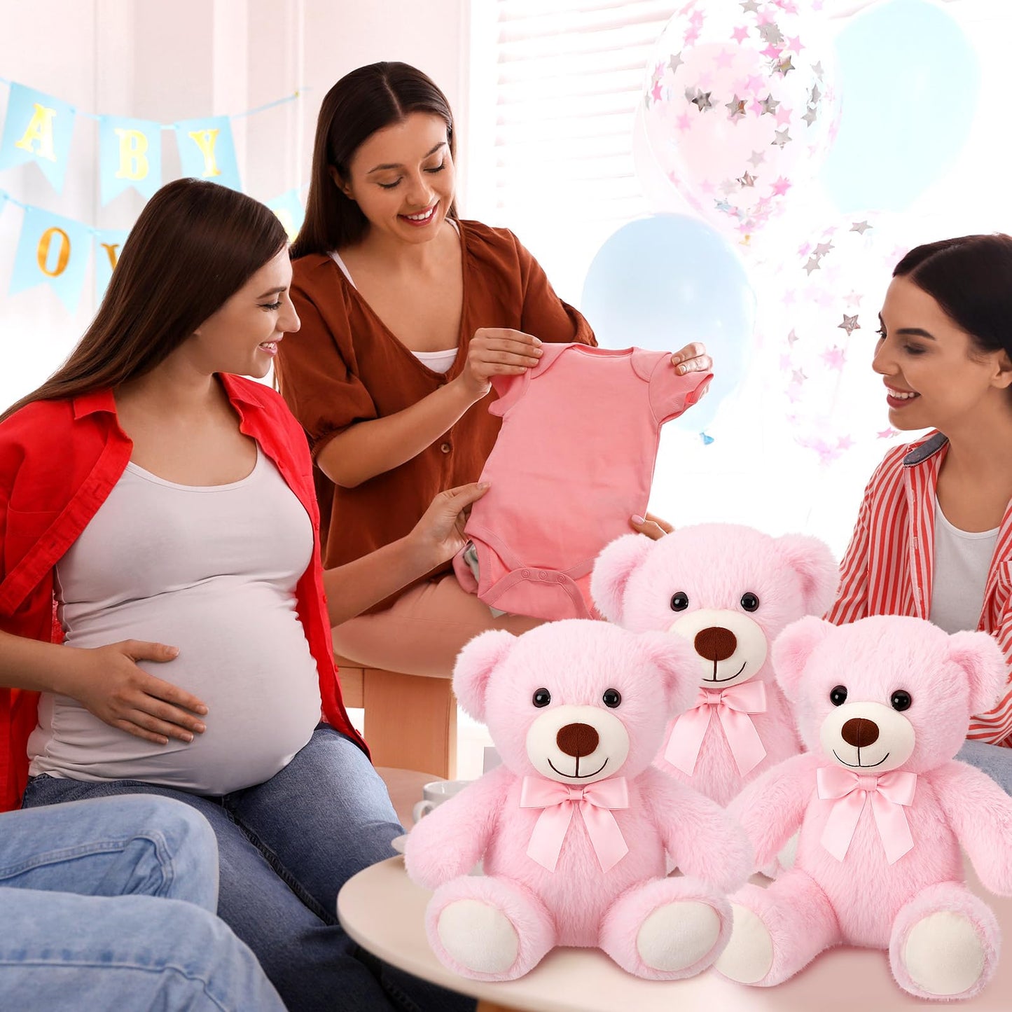 Civaner 4 Pack Pink Teddy Bears Plush — 13.78-Inch Soft Stuffed Animals Gift Set
