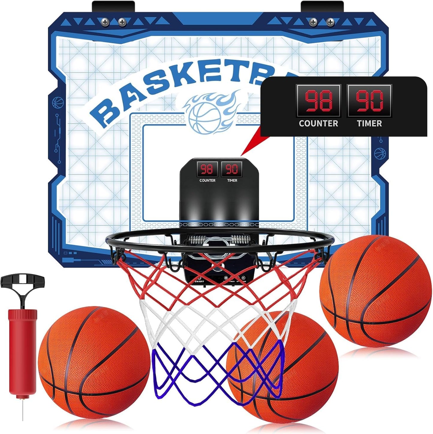 CIVOAERO Upgraded LED Indoor Mini Basketball Hoop – Door Mount (Navy Blue)
