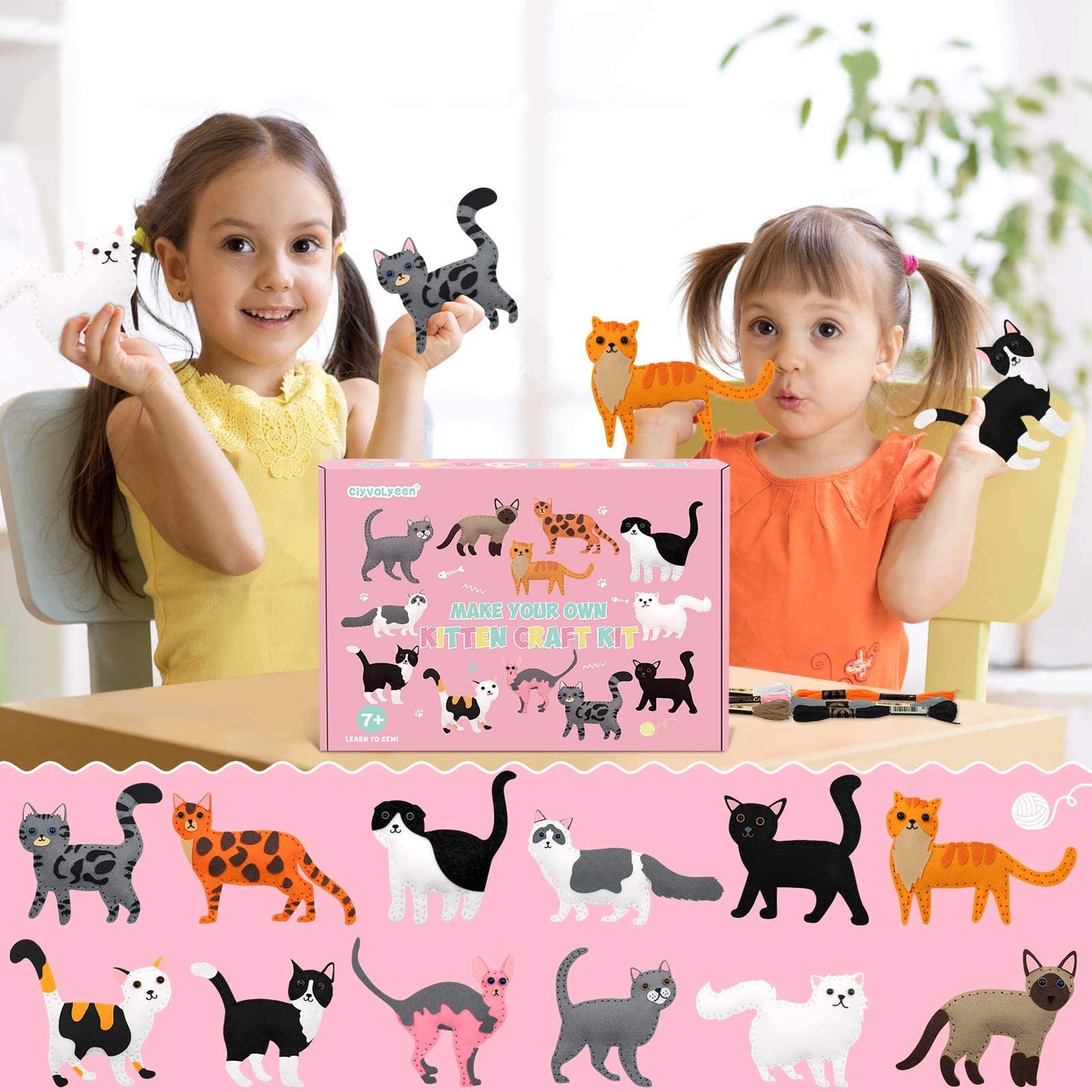 CiyvoLyeen Cat Sewing Kit for Kids – Beginner Felt Craft Set (Ages 7-12)