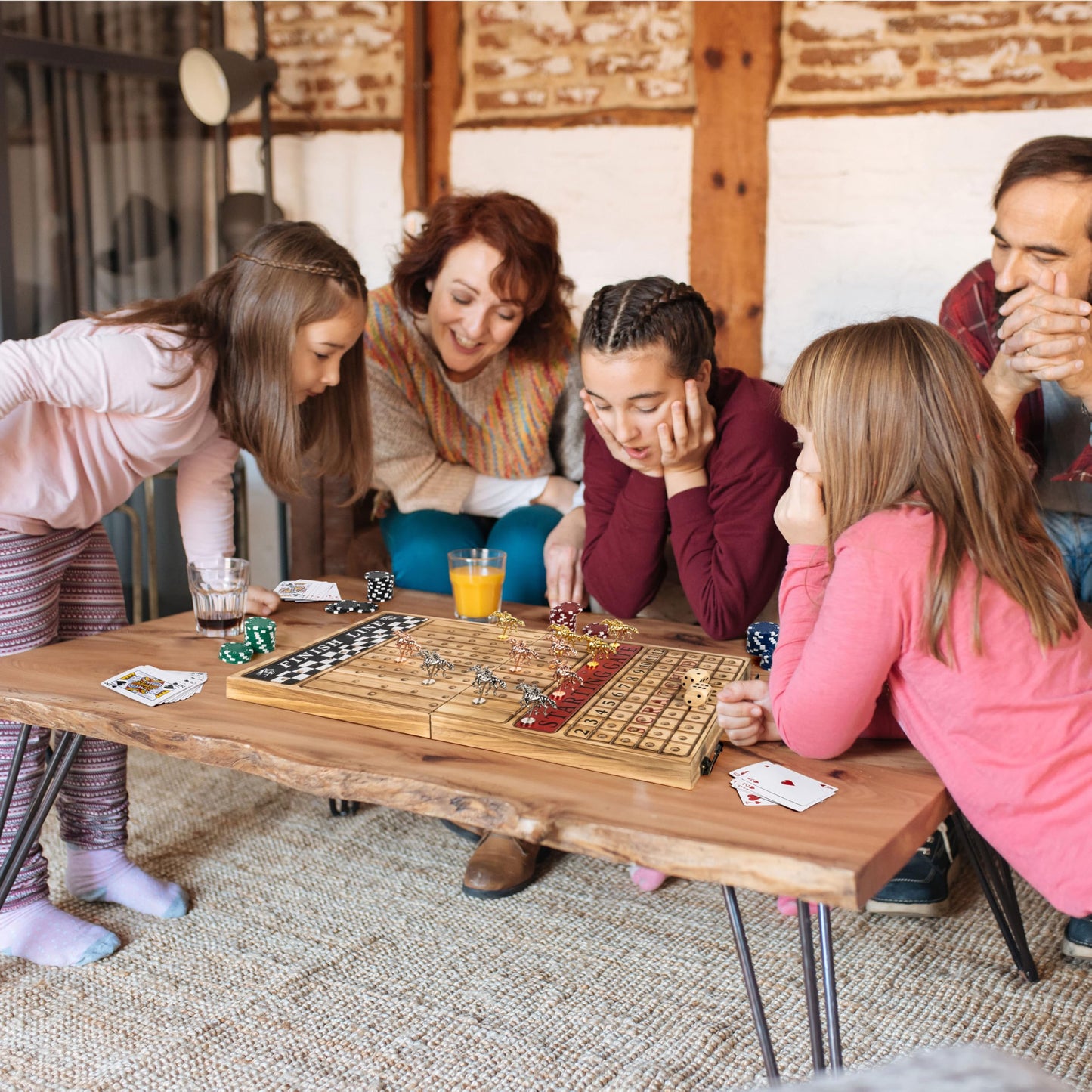Classic Decor Horse Racing Board Game – 23x12 Charred Wood with 11 Premium Metal Horses