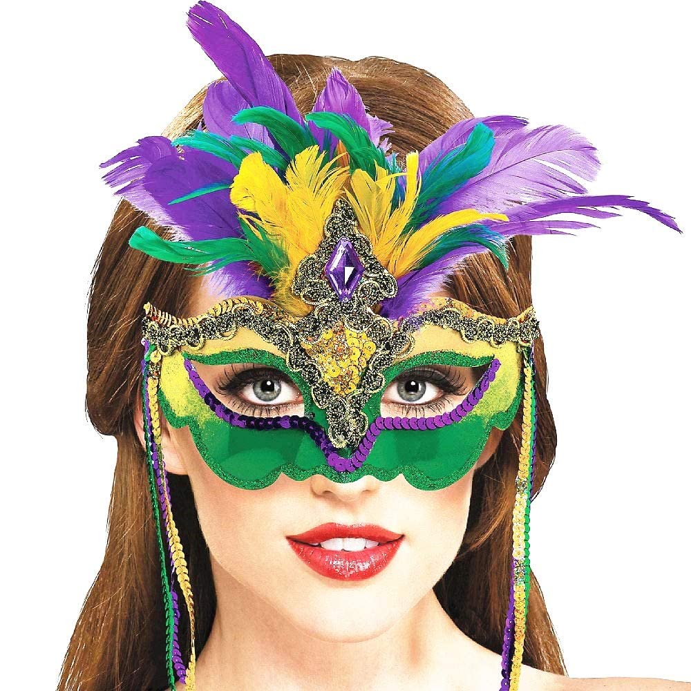 Cleacloud Mardi Gras Sequin Feather Mask for Women | Venetian Carnival Masquerade Mask