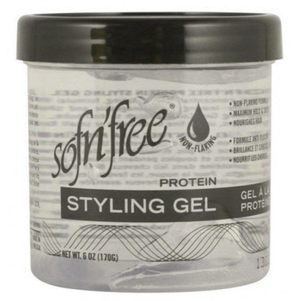 Sof n Free Protein Styling Gel Clear Strong Hold & Frizz Control for All Hair Types 6 oz