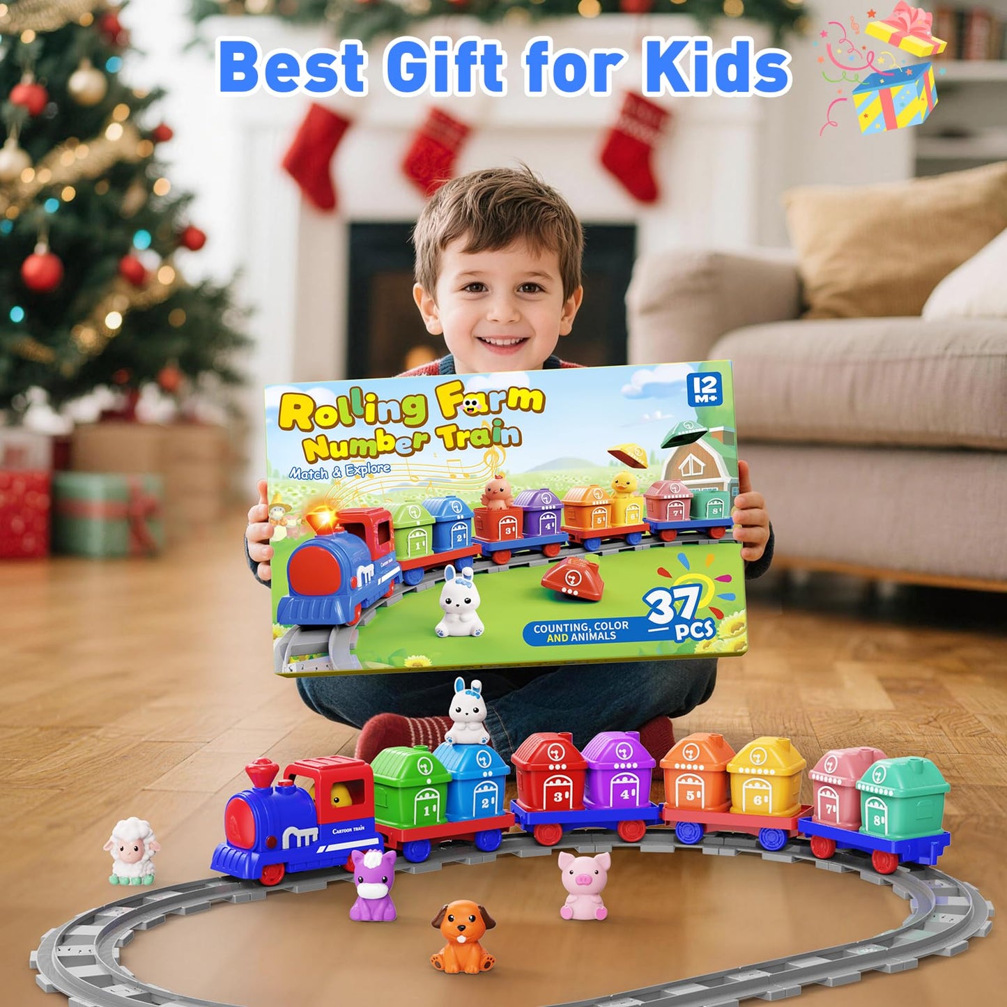 Cmiolacuna Learning Toys for Toddlers – Electric Farm Train Set (1-4 Years) with Counting & Sorting