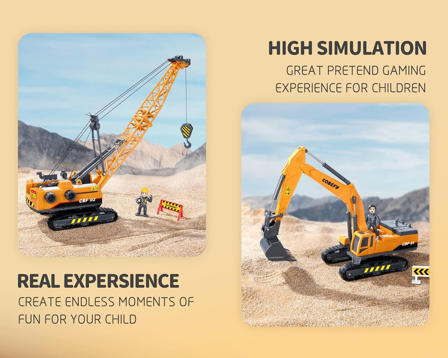 Cobefy Kids Construction Toys – 4-in-1 Excavator, Crane & Semi Truck Playset for Toddler Builders 3+