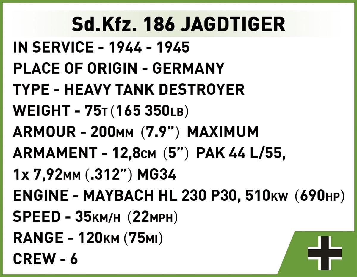 COBI Historical Collection WWII Sd.Kfz. 186 Jagdtiger Tank – 1:28 Scale, 1280 Pieces