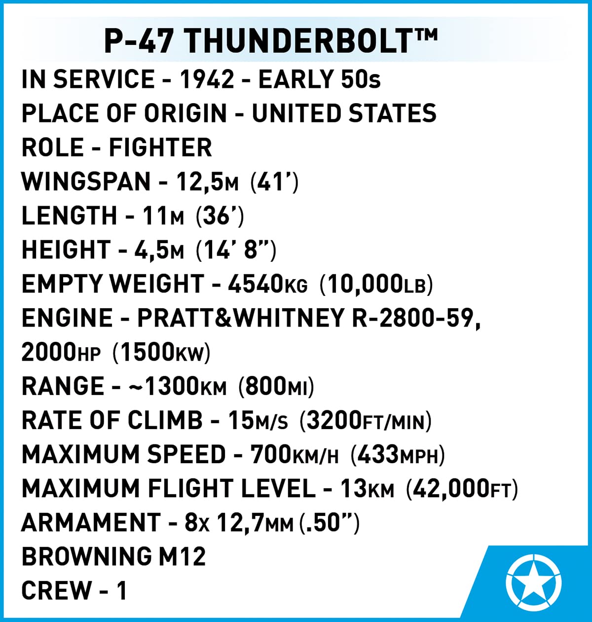 COBI Historical Collection World War II P-47 Thunderbolt Plane | 1:32 Scale, 477 Elements