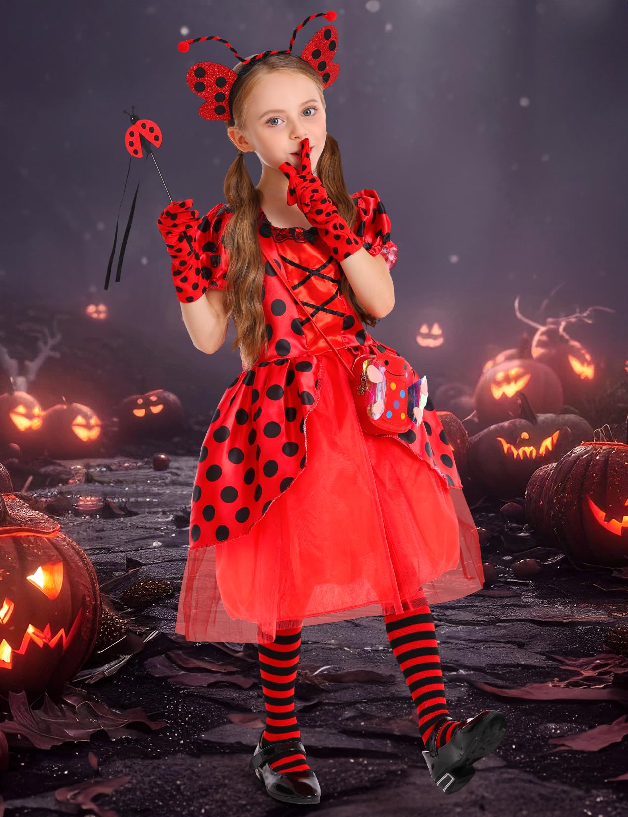 Cocojeci Ladybug Costume Dress Set for Girls – 7-Piece Dress-Up Accessories
