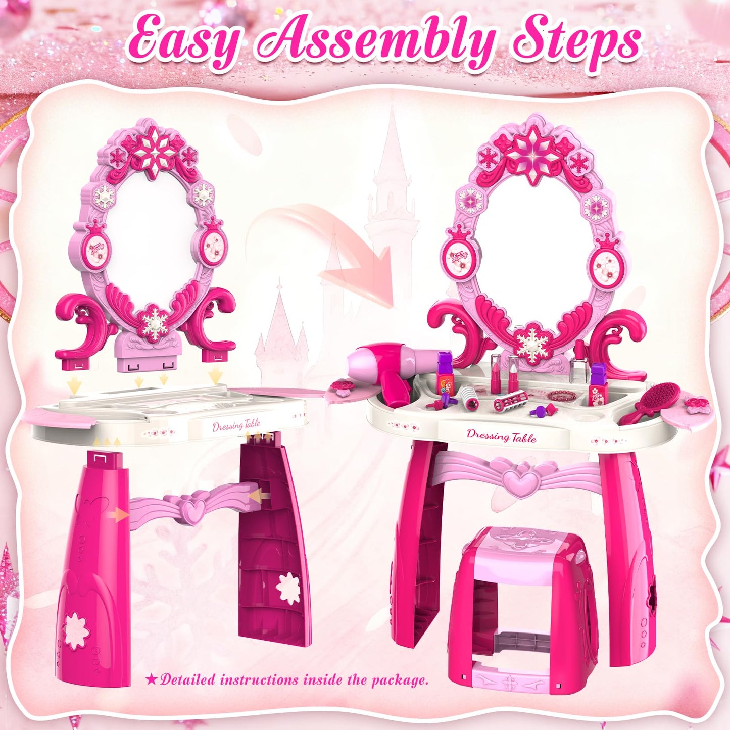 Cocojeci Toddler Vanity Table & Chair Set – Lighted Mirror & Music