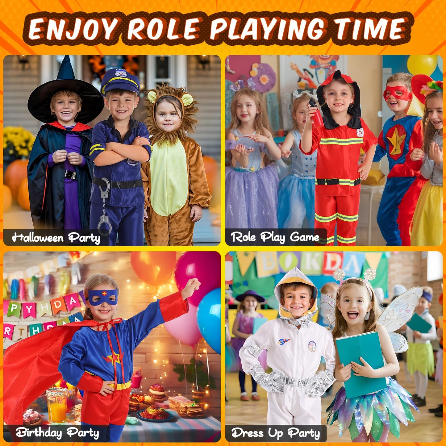 Cocojeci 4-in-1 Toddler Dress Up Set – Police, Firefighter, Hero & Astronaut Costumes for Ages 3-6