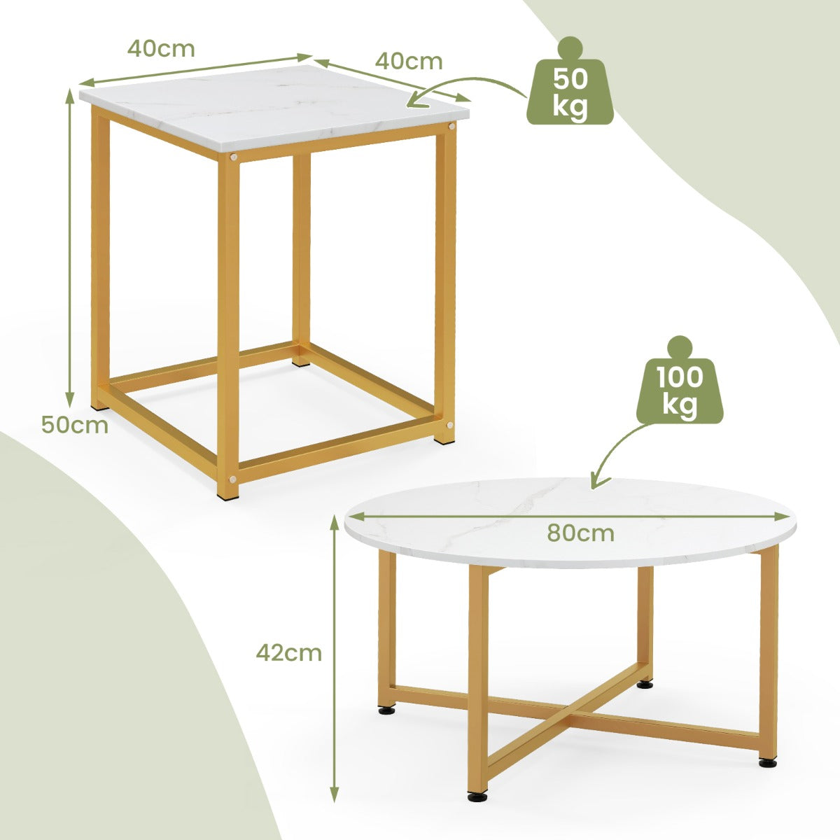 3-Piece Coffee Table Set with Heavy-duty Metal Frame-Walnut