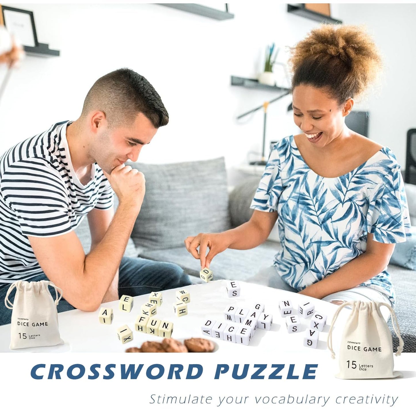 COHHFWPD Crossword Dice Game – 15 Word Dice for Family Fun, Travel & On-The-Go Play