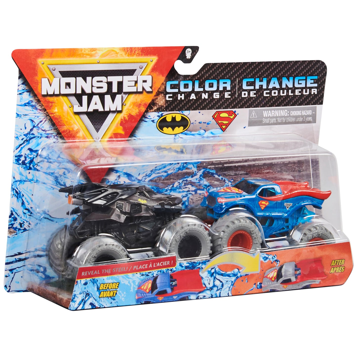 Monster Jam Official Batman Vs. Superman Color-Changing Die-Cast Trucks 1:64 Scale – Reveal the Steel 2-Pack