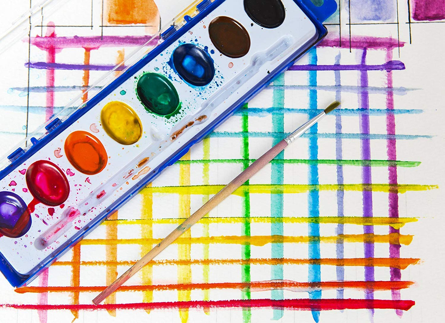 Color Swell Washable Bulk Watercolors – 18 Pack, 8 Colors, Wood Brush, Classroom Bulk Pack