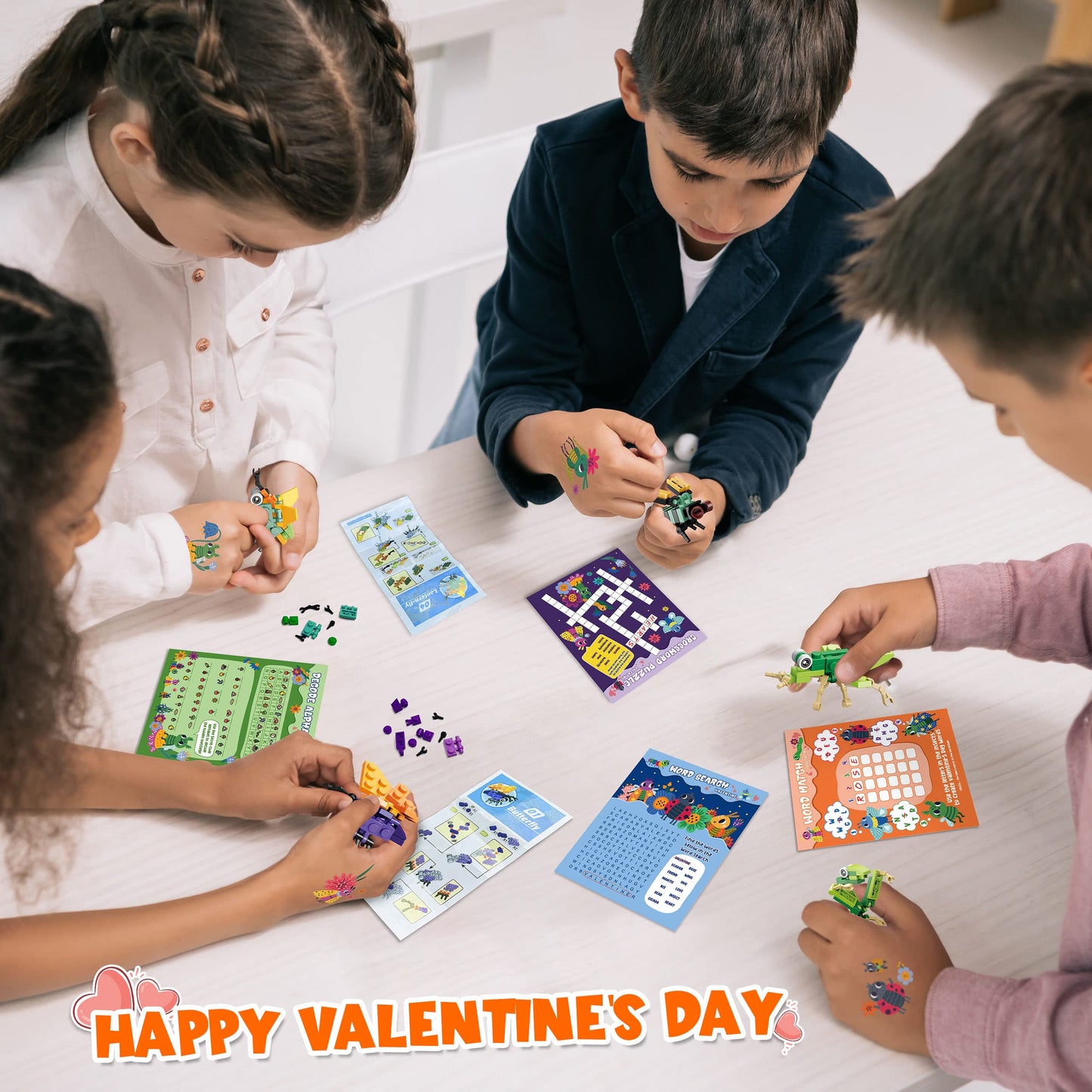 Colplay 24-Pack Valentines Day Gifts: Insect Building Blocks, Cards & Stickers for Class Gifts