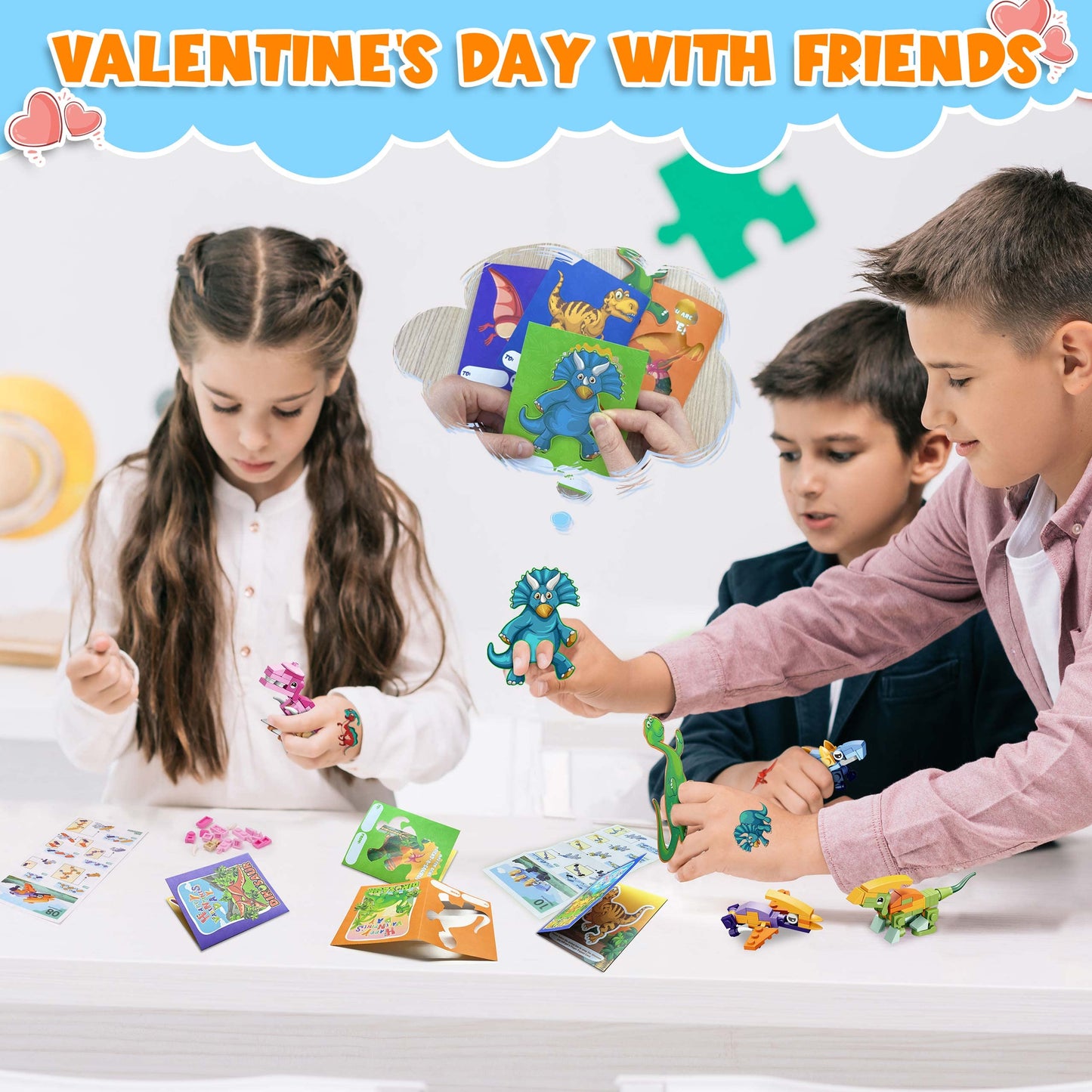 Colplay 24 Packs Valentines Day Gifts for Kids – Dinosaur Building Blocks & Cards