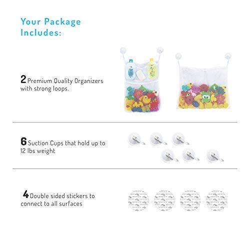 Comfylife Mesh Bath Toy Organizer Set – 2-Pack with 6 Ultra-Strong Hooks